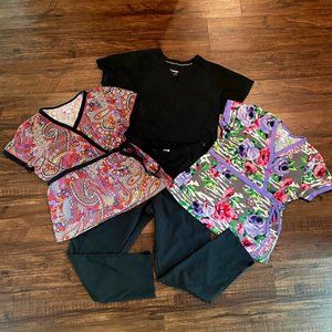 SCRUBS - Black Scrubs + 2 KOI Tops! Size LARGE! Like New!
